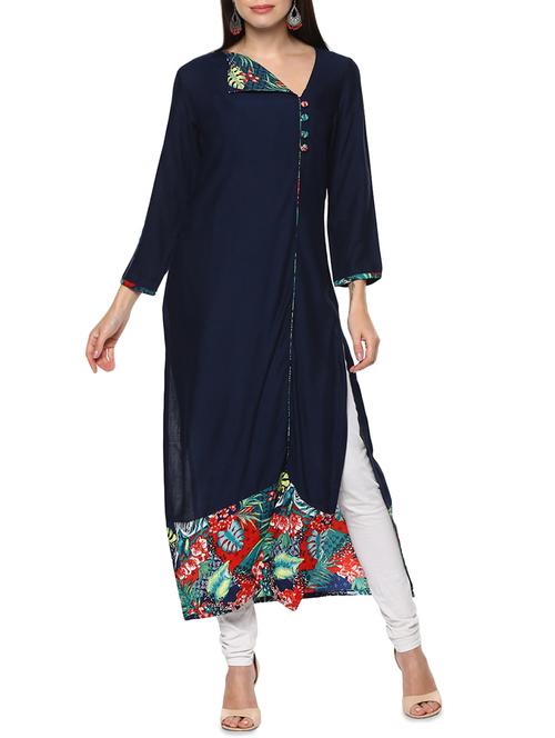 blue rayon straight kurta - 14443296 - Very Small Image - 1