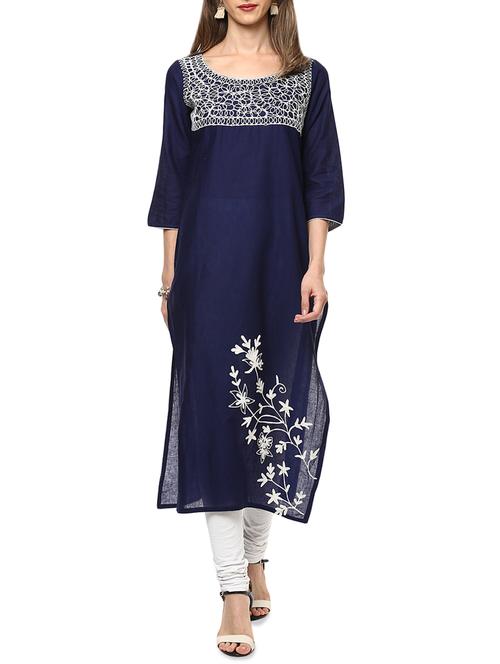blue cotton straight kurta - 14443299 - Very Small Image - 1