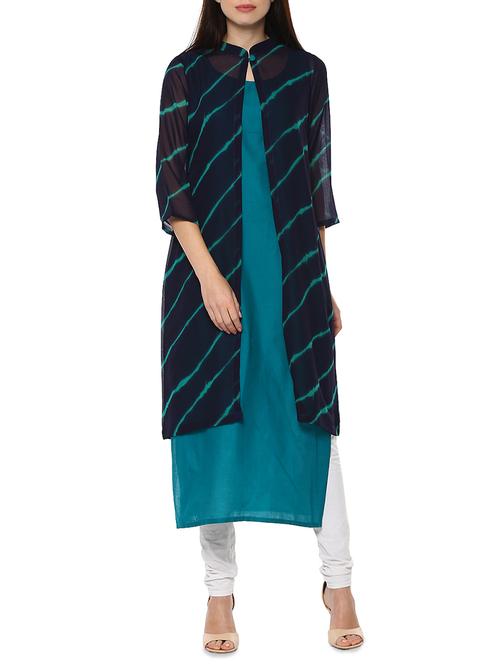 blue cotton straight kurta - 14443301 - Very Small Image - 1
