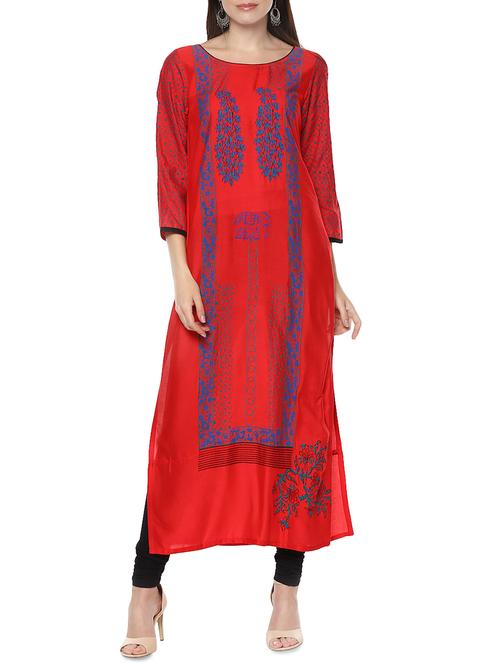 red rayon straight kurta - 14443316 - Very Small Image - 1
