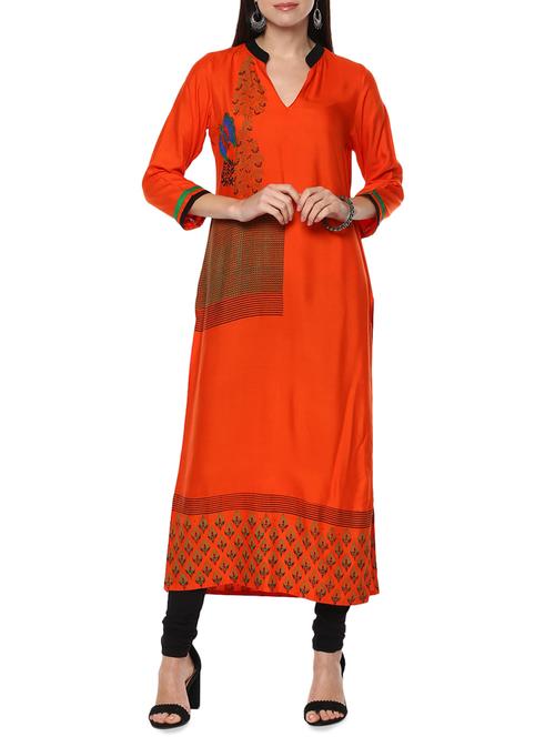 orange rayon straight kurta - 14443317 - Very Small Image - 1