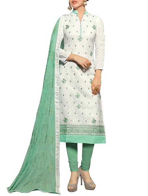 white cotton embroidered dress material - 14443811 - Very Small Image - 1