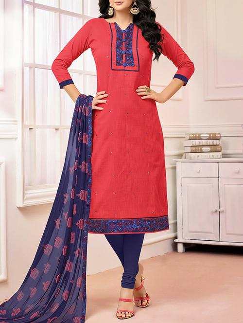red cotton churidaar suits dress material - 14443829 - Very Small Image - 1