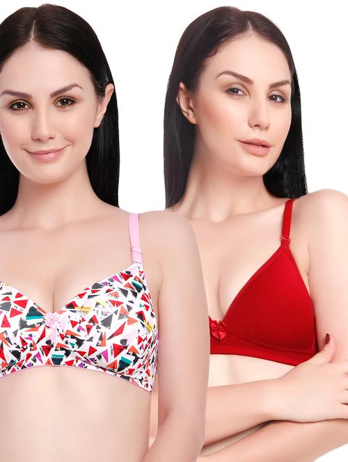 set of 2 multi colored cotton bra - 14444950 - Very Small Image - 1
