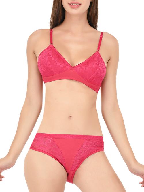 pink cotton bra and panty set - 14444953 - Very Small Image - 1