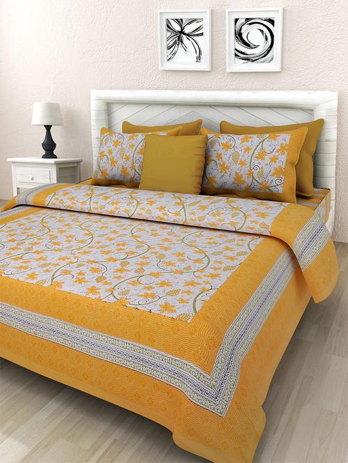 pure cotton rajasthani traditional double bed sheet with 2 pillow covers - 14446215 - Very Small Image - 1