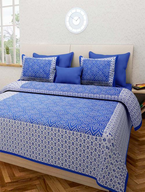pure cotton rajasthani traditional double bed sheet with 2 pillow covers - 14446233 - Very Small Image - 1