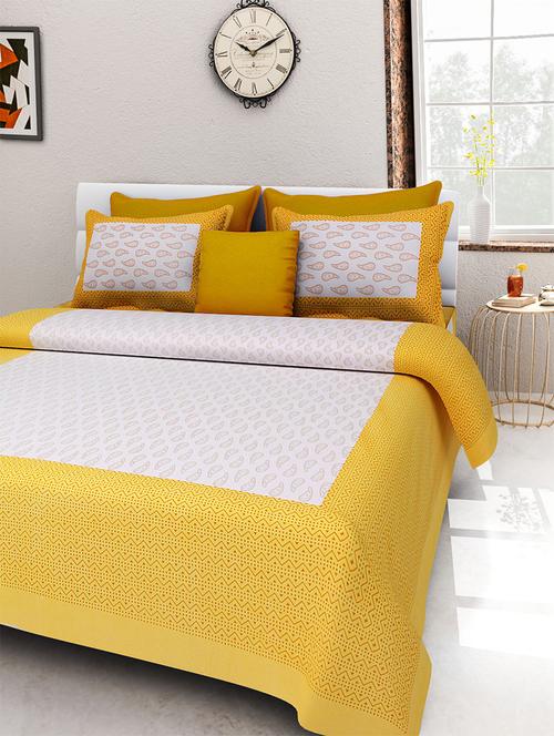 pure cotton rajasthani traditional double bed sheet with 2 pillow covers - 14446250 - Very Small Image - 1