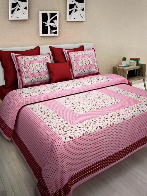 pure cotton rajasthani traditional double bed sheet with 2 pillow covers - 14446273 - Very Small Image - 1