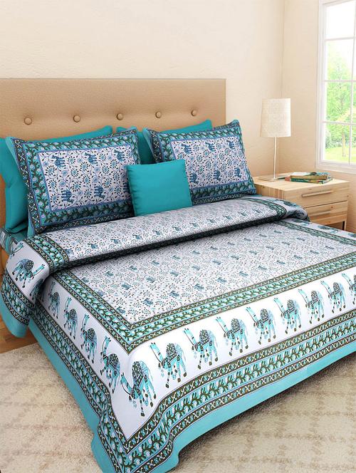 pure cotton rajasthani traditional double bed sheet with 2 pillow covers - 14446303 - Very Small Image - 1