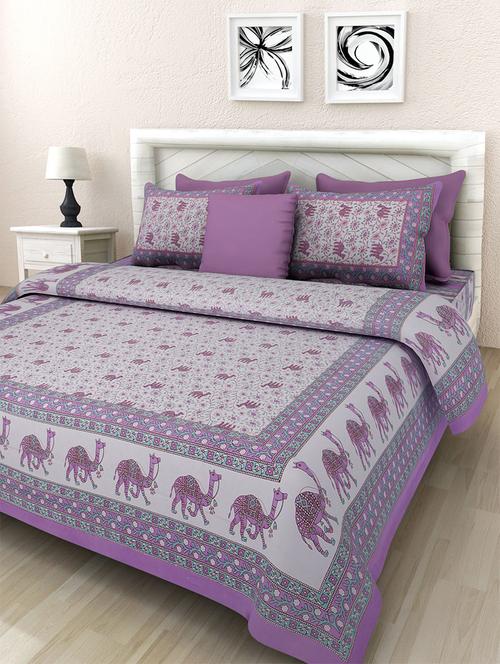 pure cotton rajasthani traditional double bed sheet with 2 pillow covers - 14446313 - Very Small Image - 1