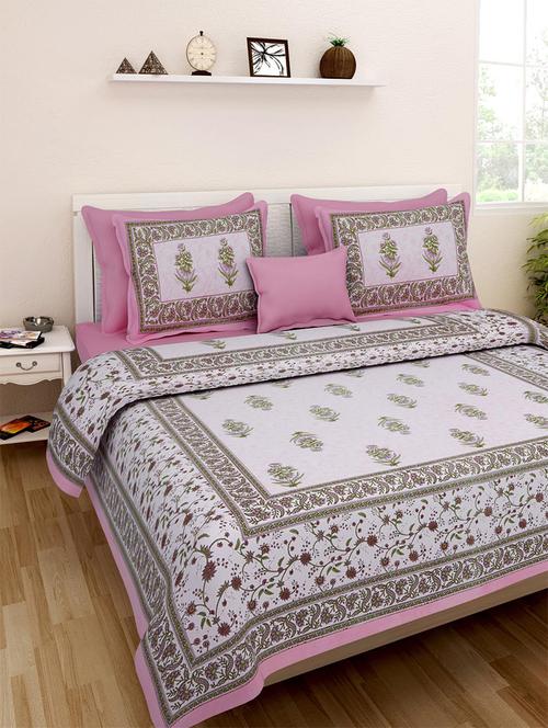 pure cotton rajasthani traditional double bed sheet with 2 pillow covers - 14446314 - Very Small Image - 1