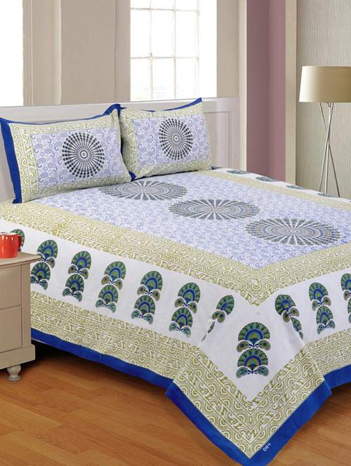 pure cotton rajasthani traditional double bed sheet with 2 pillow covers - 14446330 - Very Small Image - 1