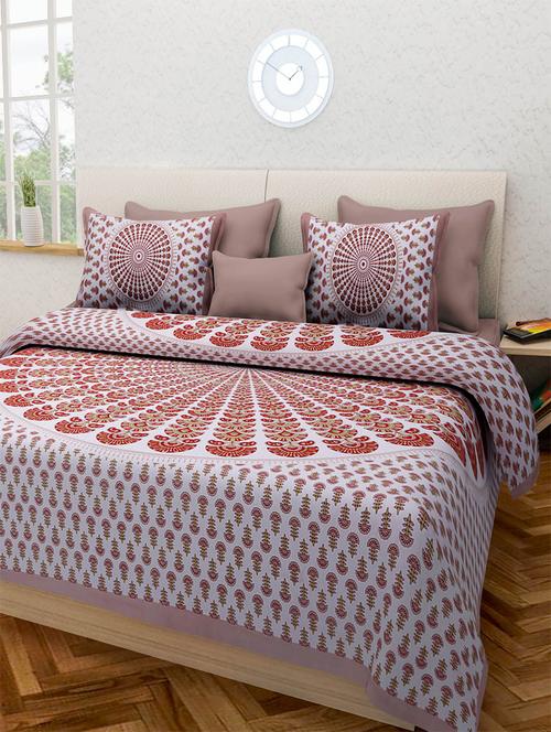 pure cotton rajasthani traditional double bed sheet with 2 pillow covers - 14446369 - Very Small Image - 1