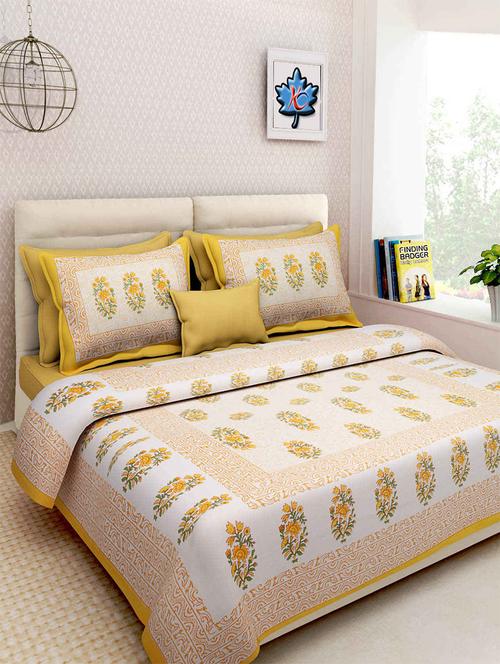 pure cotton rajasthani traditional double bed sheet with 2 pillow covers - 14446378 - Very Small Image - 1