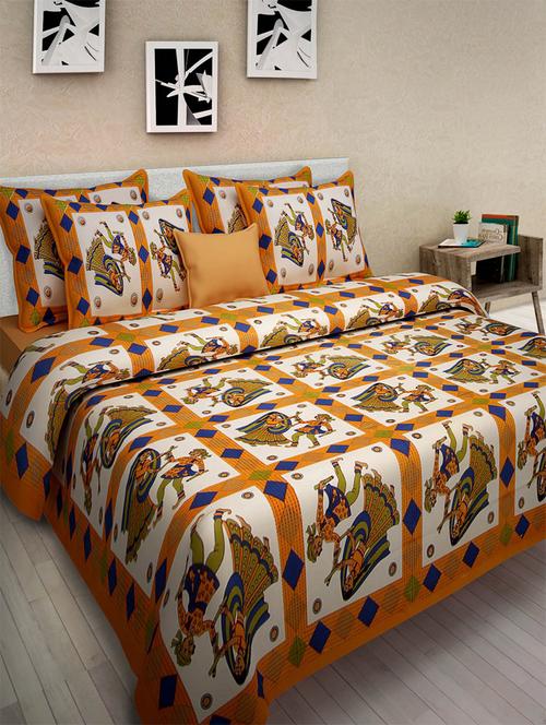 pure cotton rajasthani traditional double bed sheet with 2 pillow covers - 14446435 - Very Small Image - 1