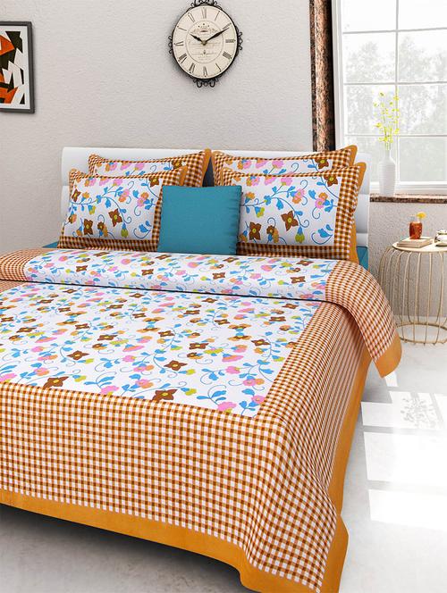pure cotton rajasthani traditional double bed sheet with 2 pillow covers - 14446446 - Very Small Image - 1