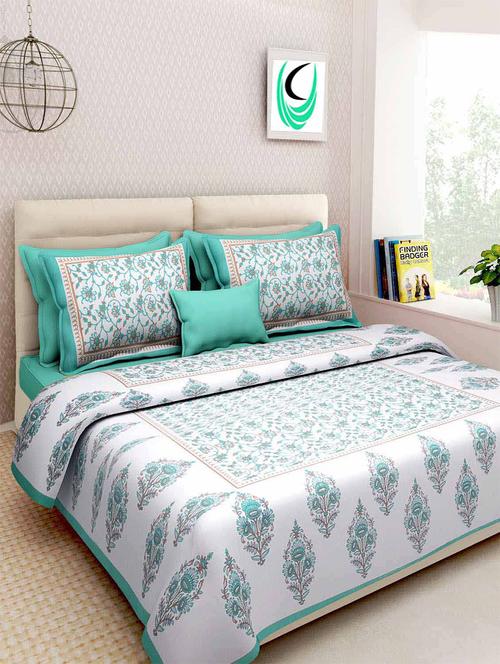 pure cotton rajasthani traditional double bed sheet with 2 pillow covers - 14446455 - Very Small Image - 1