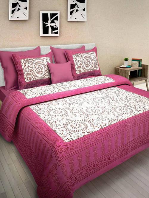 pure cotton rajasthani traditional double bed sheet with 2 pillow covers - 14446456 - Very Small Image - 1