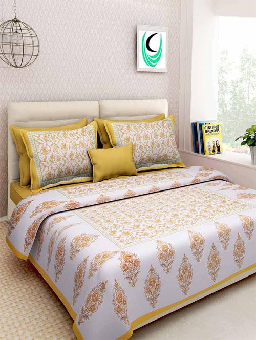 pure cotton rajasthani traditional double bed sheet with 2 pillow covers - 14446457 - Very Small Image - 1