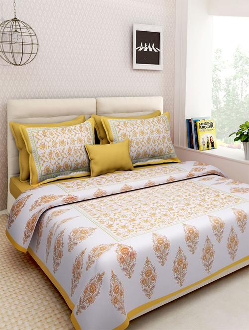 pure cotton rajasthani traditional double bed sheet with 2 pillow covers - 14446471 - Very Small Image - 1