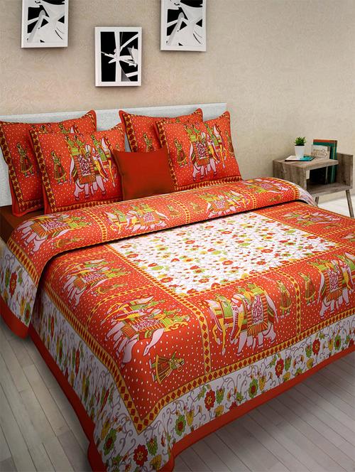 pure cotton rajasthani traditional double bed sheet with 2 pillow covers - 14446483 - Very Small Image - 1