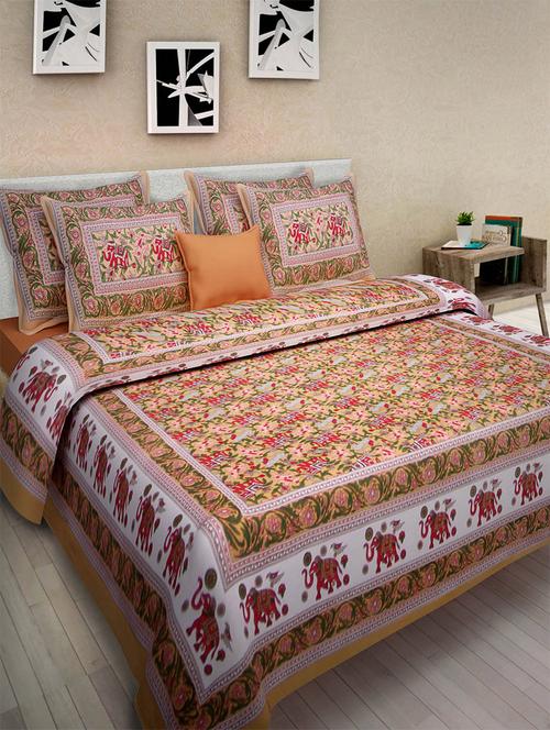 pure cotton rajasthani traditional double bed sheet with 2 pillow covers - 14446577 - Very Small Image - 1