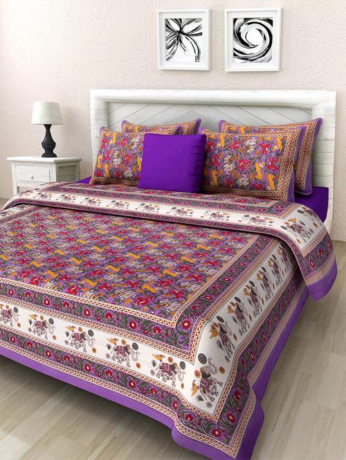 pure cotton rajasthani traditional double bed sheet with 2 pillow covers - 14446582 - Very Small Image - 1
