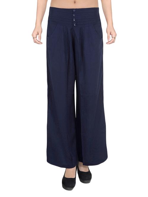 navy blue viscose flared palazzo - 14447863 - Very Small Image - 1