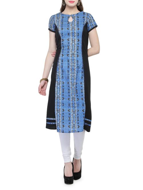 blue cotton straight kurta - 14448519 - Very Small Image - 1