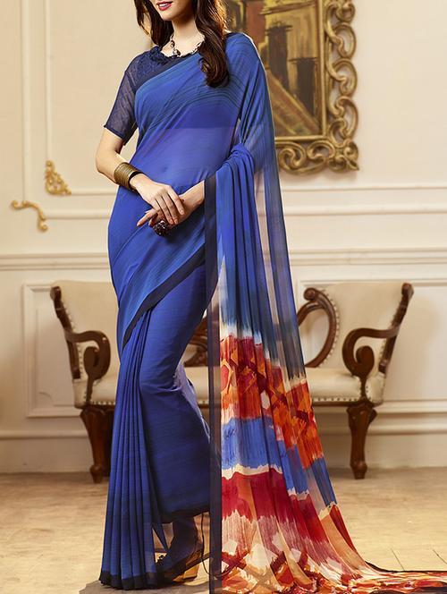 blue georgette printed saree - 14449017 - Very Small Image - 1