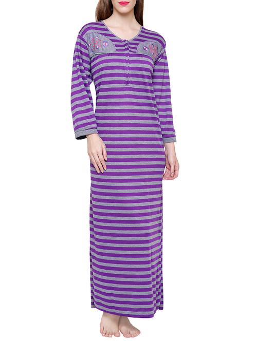 purple woolen striped gown - 14450038 - Very Small Image - 1