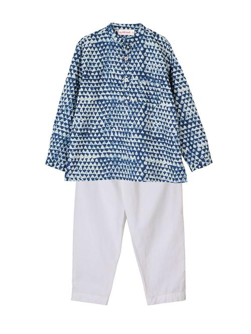 blue cotton kurta set - 14450097 - Very Small Image - 1