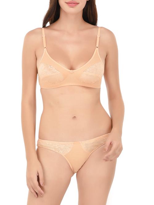 beige cotton bra and panty set - 14450300 - Very Small Image - 1