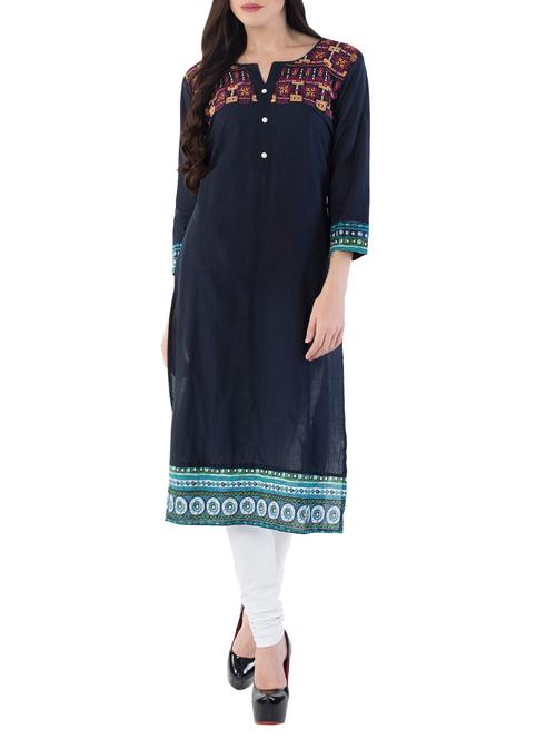 blue cotton straight kurta - 14450379 - Very Small Image - 1