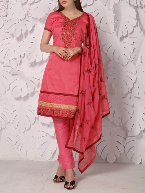 embroidered semi-stitched straight pant suit - 14450718 - Very Small Image - 1