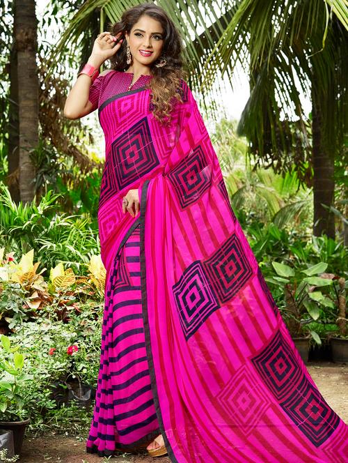 pink georgette printed saree - 14451488 - Very Small Image - 1