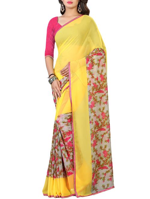 yellow georgette printed saree - 14451492 - Very Small Image - 1