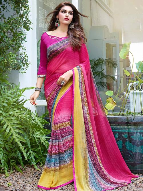 pink georgette printed saree - 14451493 - Very Small Image - 1