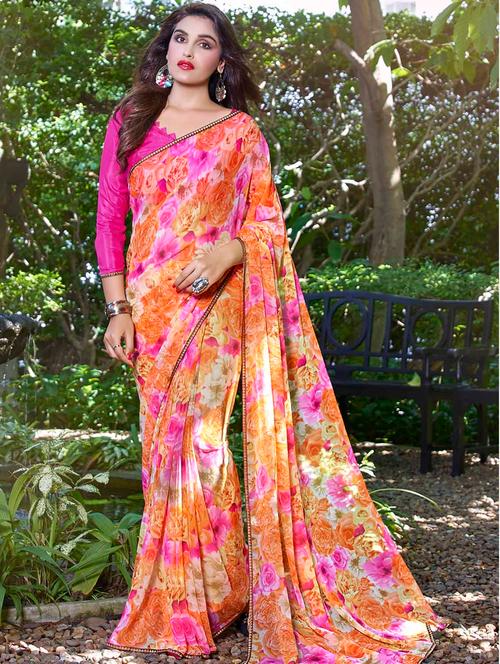 multicolour georgette printed saree - 14451500 - Very Small Image - 1