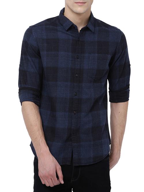 navy blue cotton casual shirt - 14452545 - Very Small Image - 1