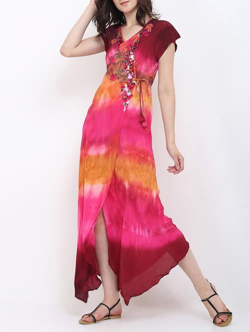 pink tie and dye wrap dress - 14453611 - Very Small Image - 1