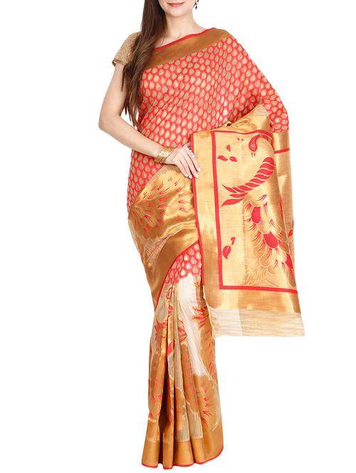 the chennai silks red tussar saree - 14454386 - Very Small Image - 1