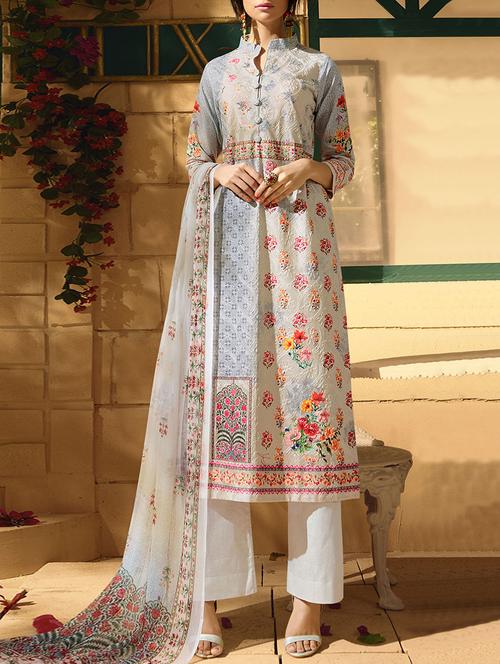 white cotton semistitched suit - 14455025 - Very Small Image - 1