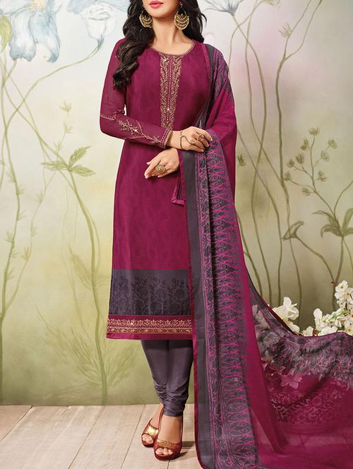 pink crepe semistitched suit - 14455037 - Very Small Image - 1