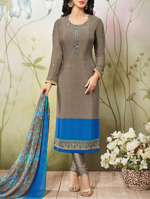 cream crepe semistitched suit - 14455038 - Very Small Image - 1