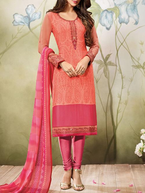 orange churidaar suit semi-stitched suit - 14455041 - Very Small Image - 1