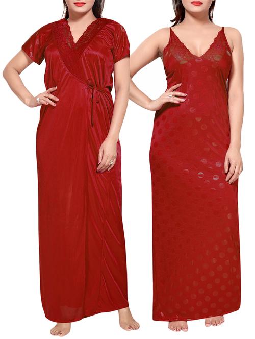 red colored robe & nighty set - 14455177 - Very Small Image - 1