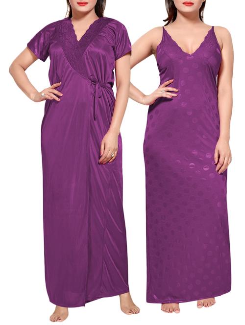 purple colored robe & nighty set - 14455178 - Very Small Image - 1