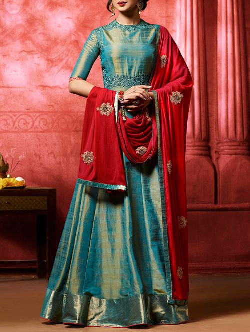 blue anarkali suit semi-stitched suit - 14455271 - Very Small Image - 1